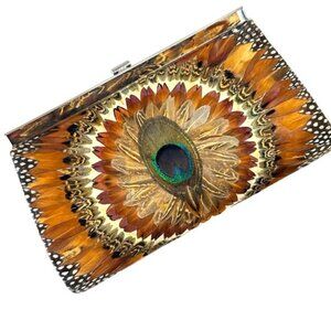 VINTAGE (60s) EXOTIC PEACOCK  FEATHER CLUTCH - GORGEOUS!